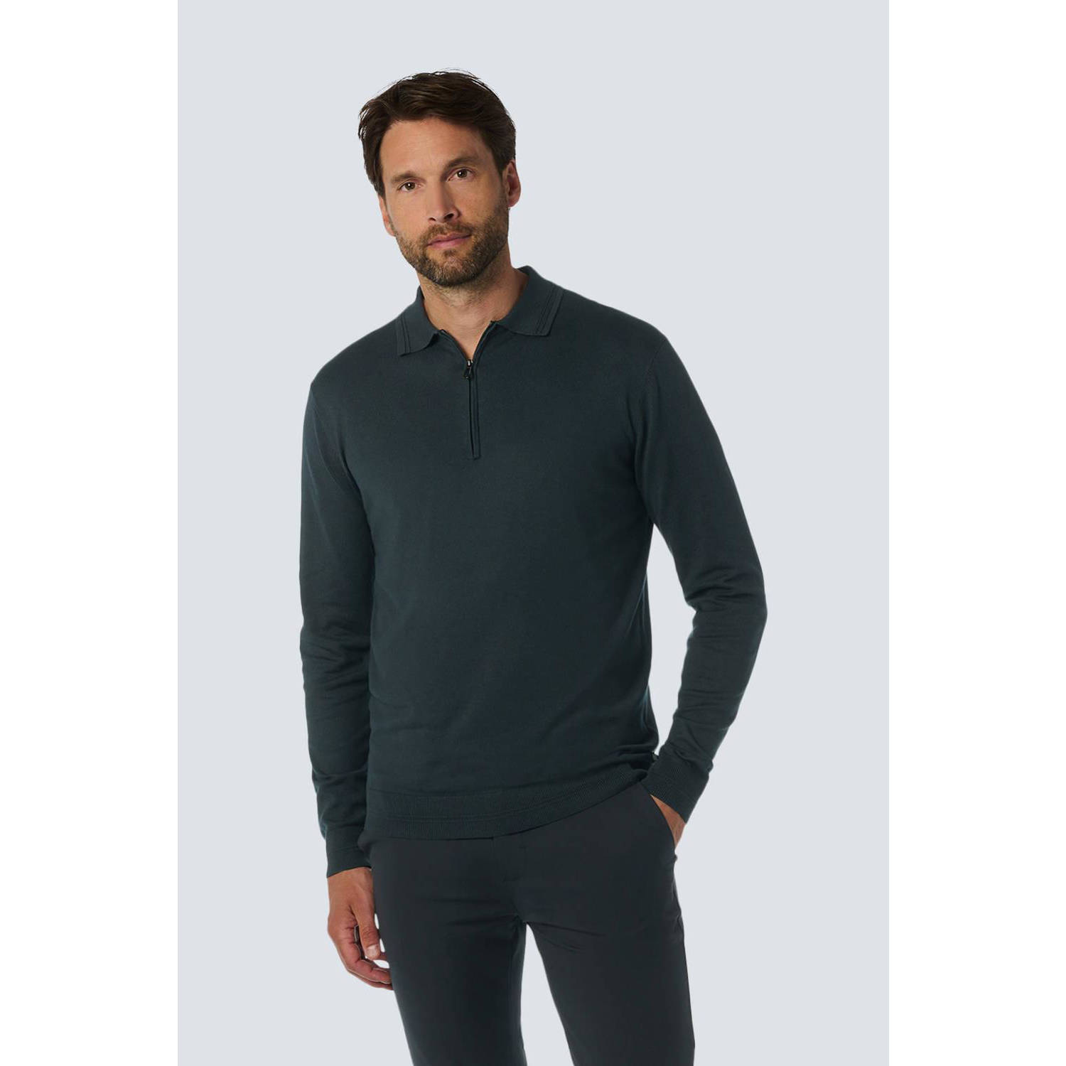 No Excess fijngebreide regular fit polo donkerblauw