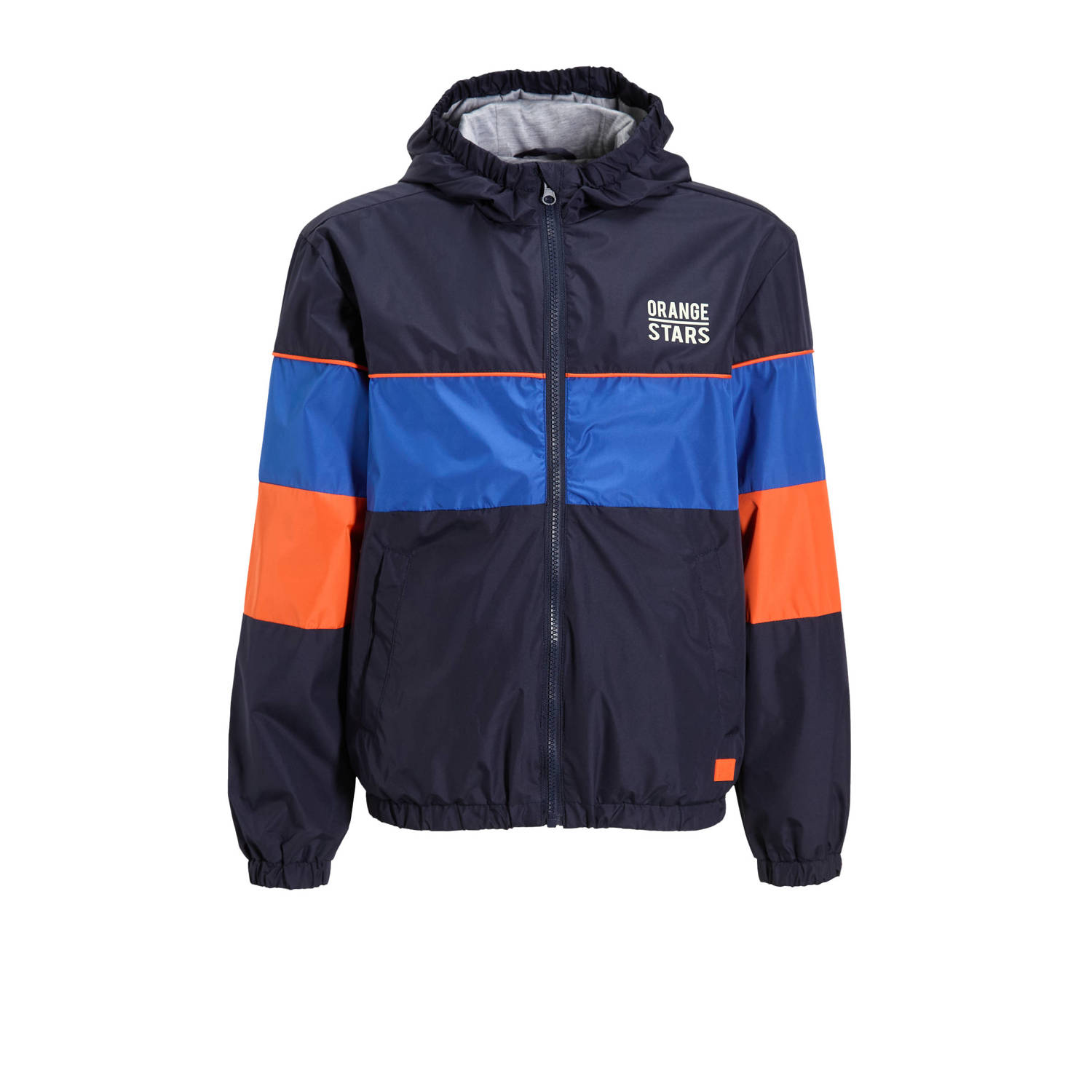 Orange Stars colourblock sporty jacket donkerblauw