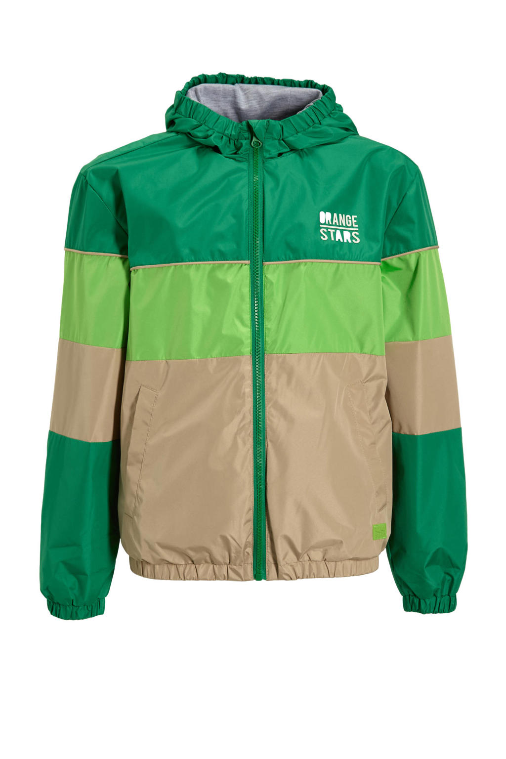 Groene jongens Orange Stars coulourblock sporty jacket van polyester met lange mouwen, capuchon en ritssluiting