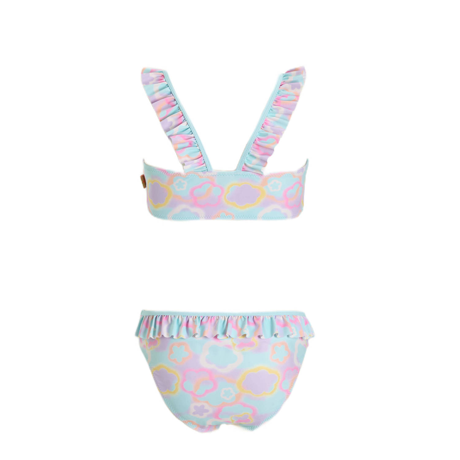 Orange Stars crop bikini met rushes neon roze