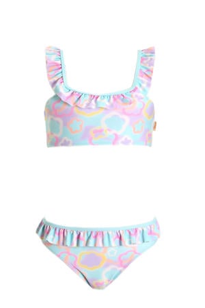 crop bikini met ruches neon roze