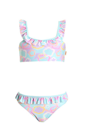 crop bikini met rushes neon roze