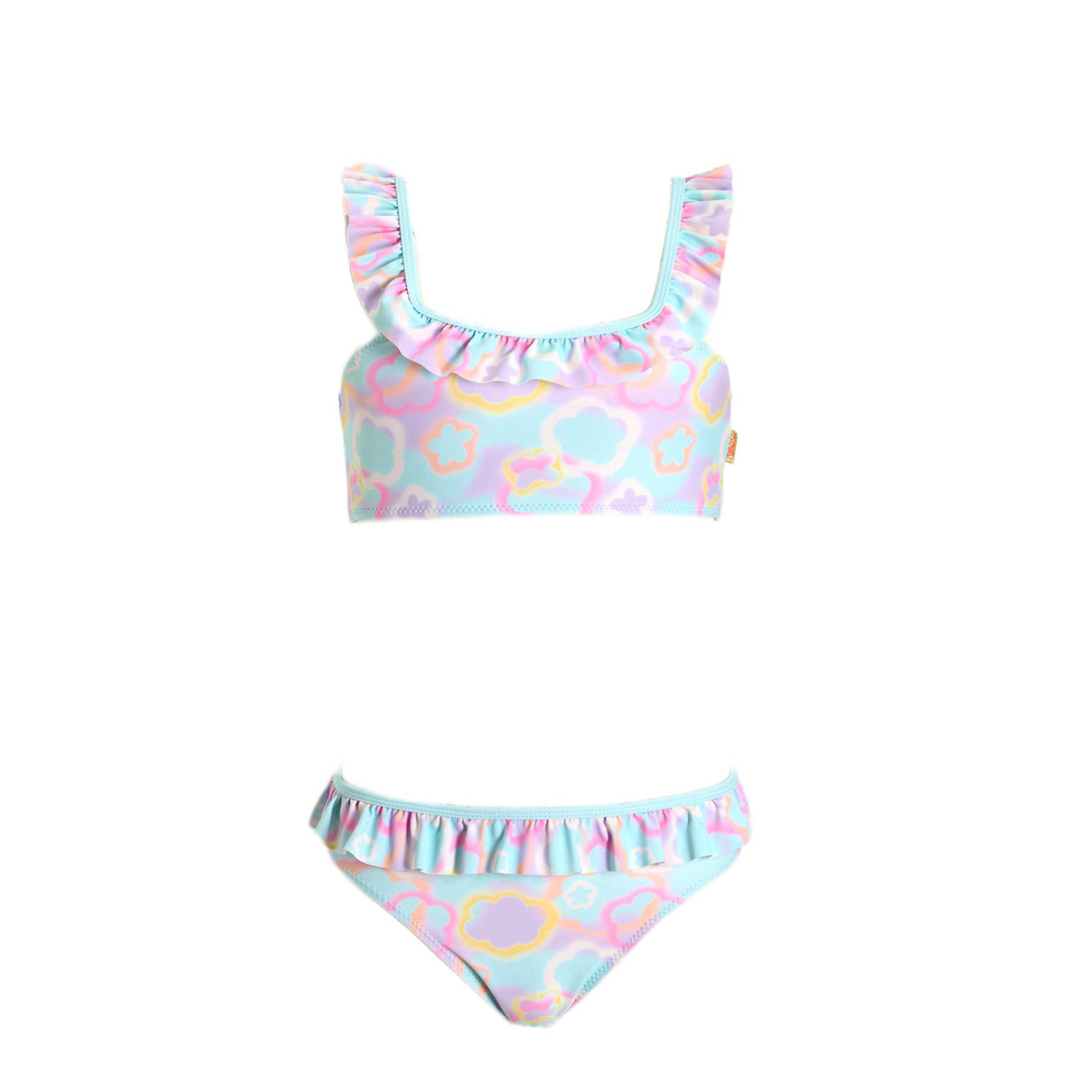 Orange Stars crop bikini met rushes neon roze