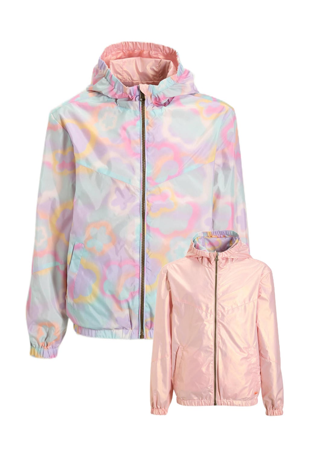 Roze meisjes Orange Stars reversible jacket blurred floral van polyester met meerkleurige print, lange mouwen, capuchon en ritssluiting