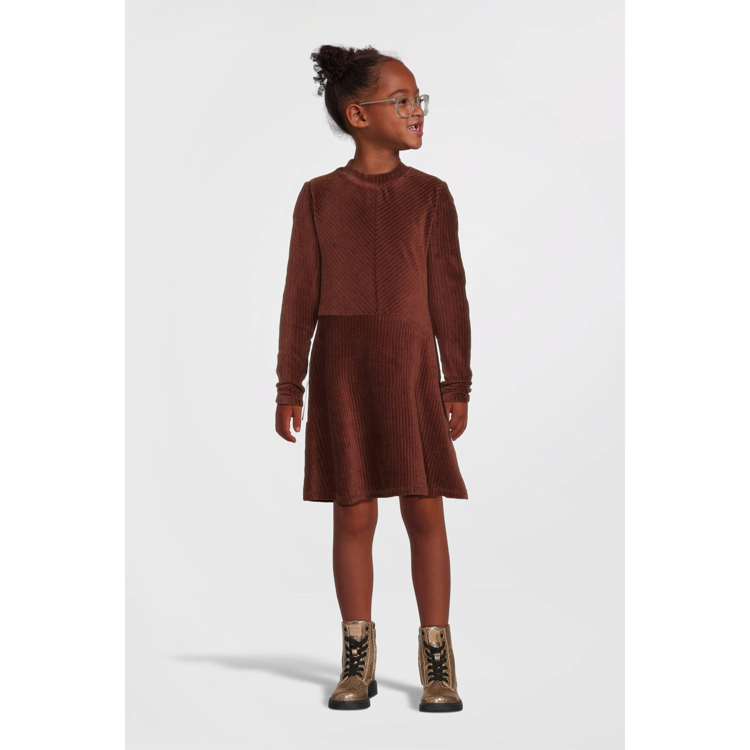 DJ Dutchjeans fluwelen jurk warmbruin