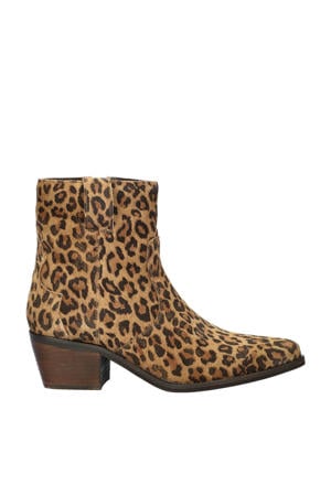 suède cowboylaarzen met panterprint beige