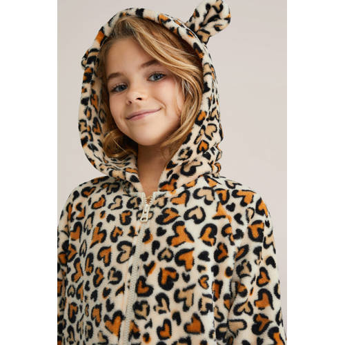 WE Fashion fleece onesie zand/zwart afbeelding