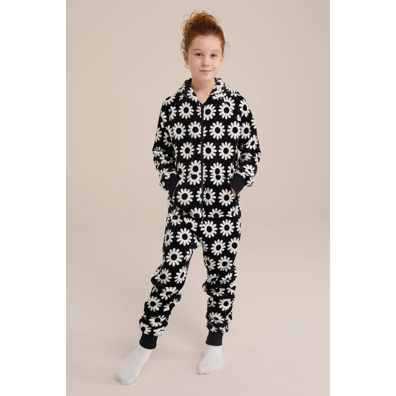 WE Fashion fleece onesie zwart wit