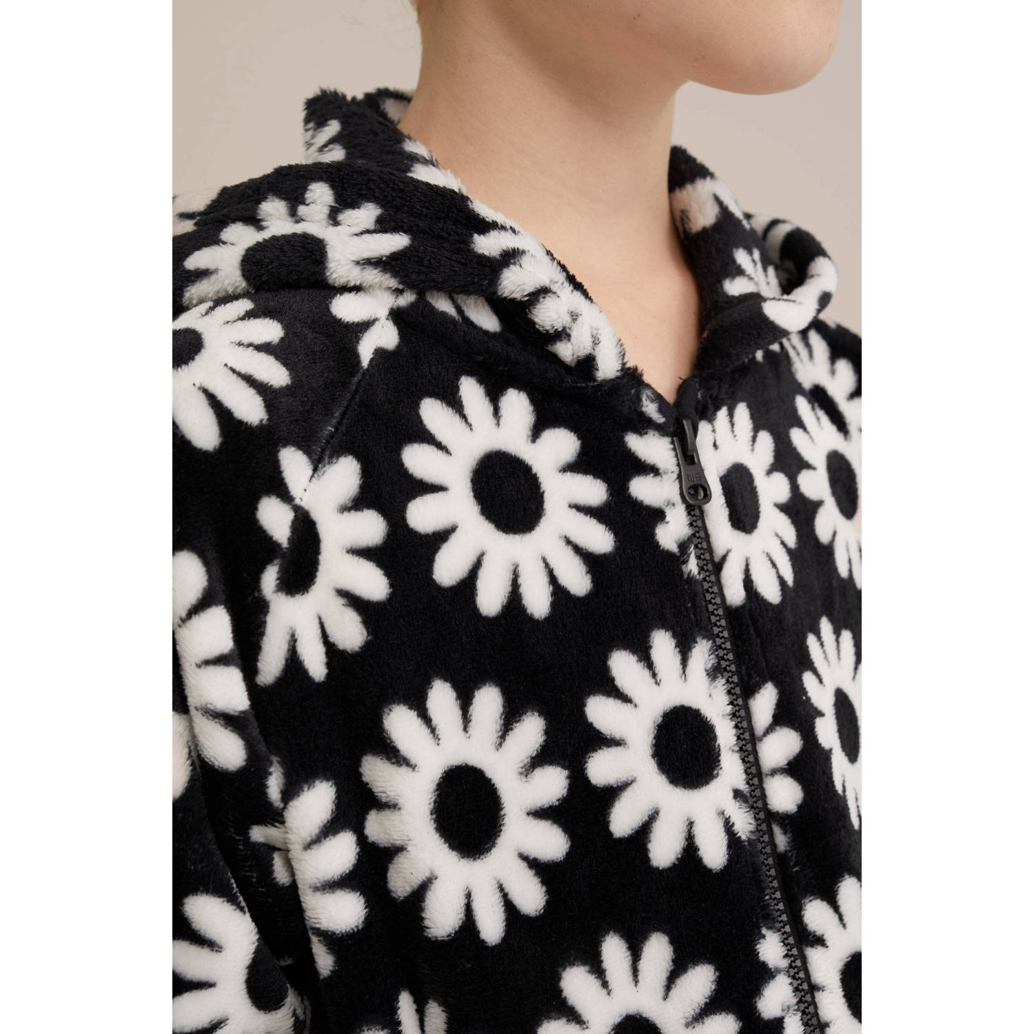 WE Fashion fleece onesie zwart wit