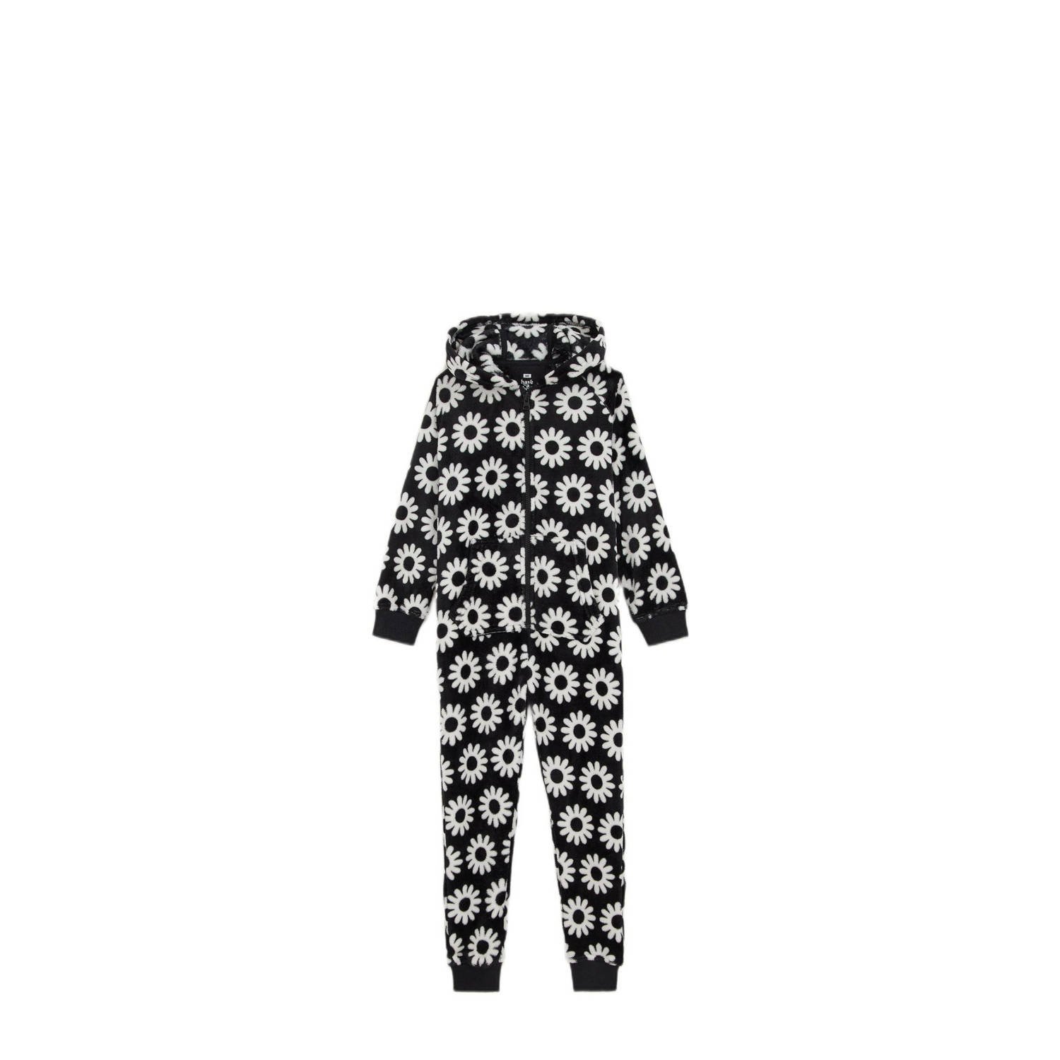 WE Fashion fleece onesie zwart wit