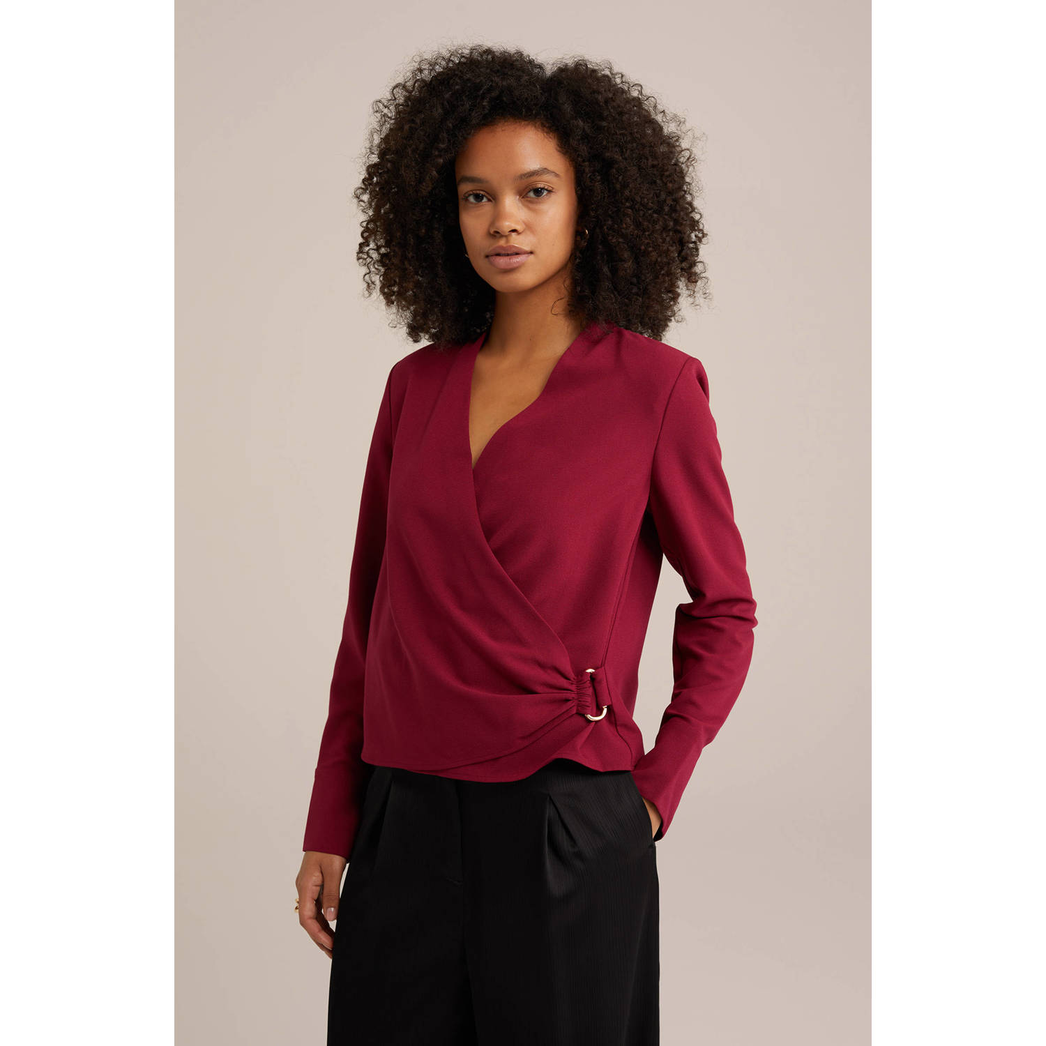 WE Fashion overslag blouse met gesp donkerrood