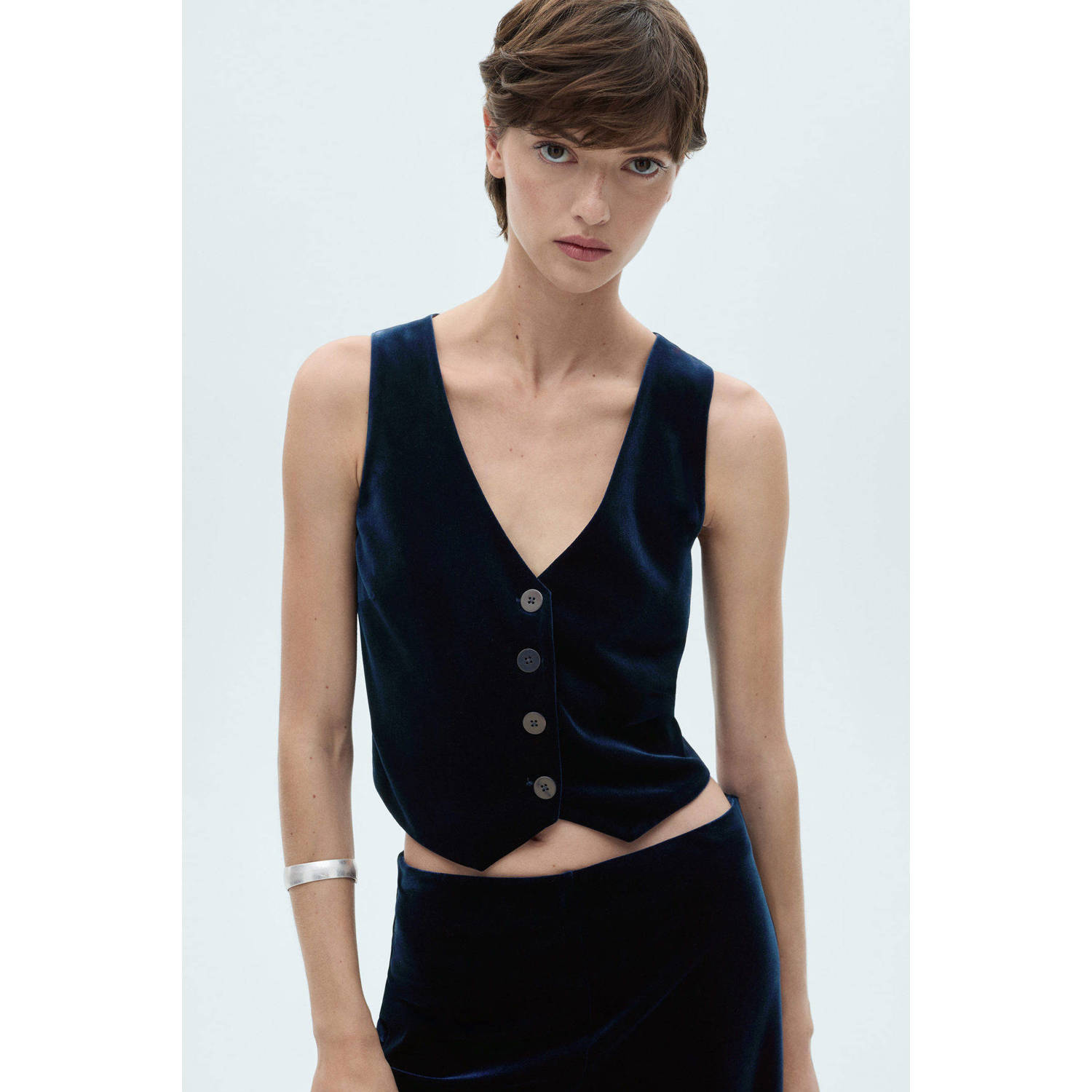Mango gilet fluweel donkerblauw