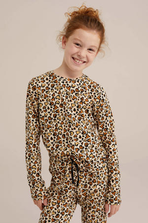 pyjama met panter hartjes print beige/zwart