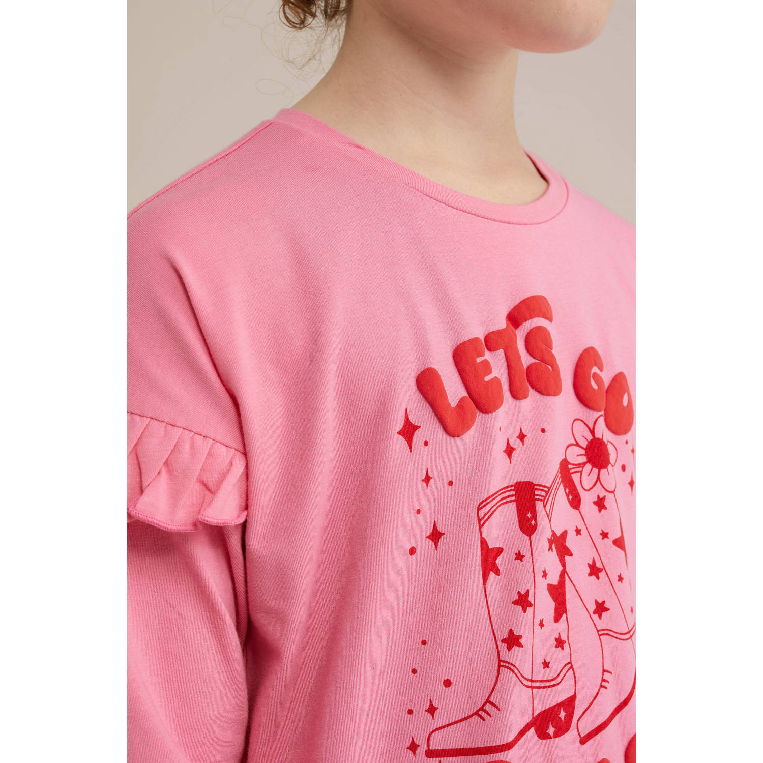 WE Fashion pyjama met ruches roze fuchsia
