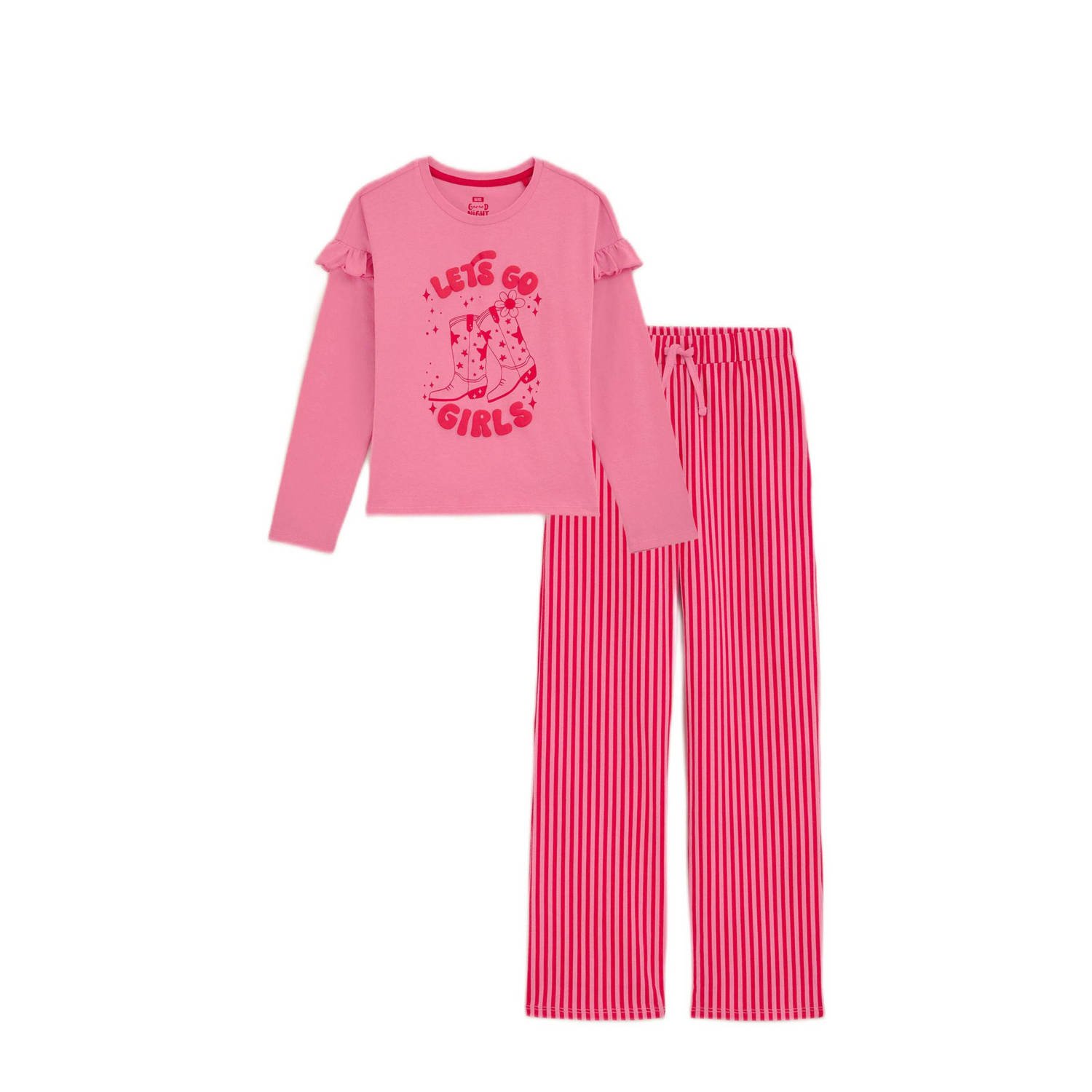 WE Fashion pyjama met ruches roze fuchsia