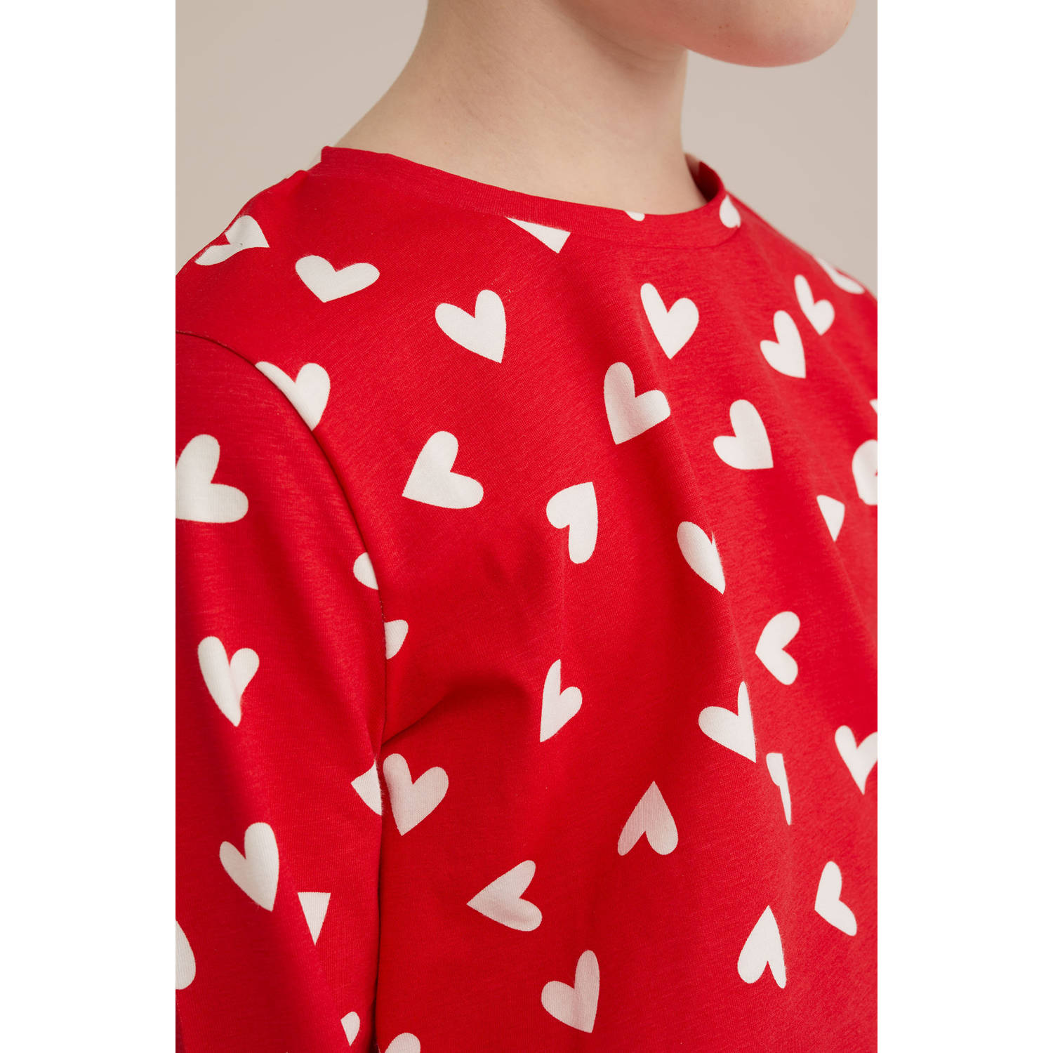 WE Fashion pyjama met hartjes print rood wit