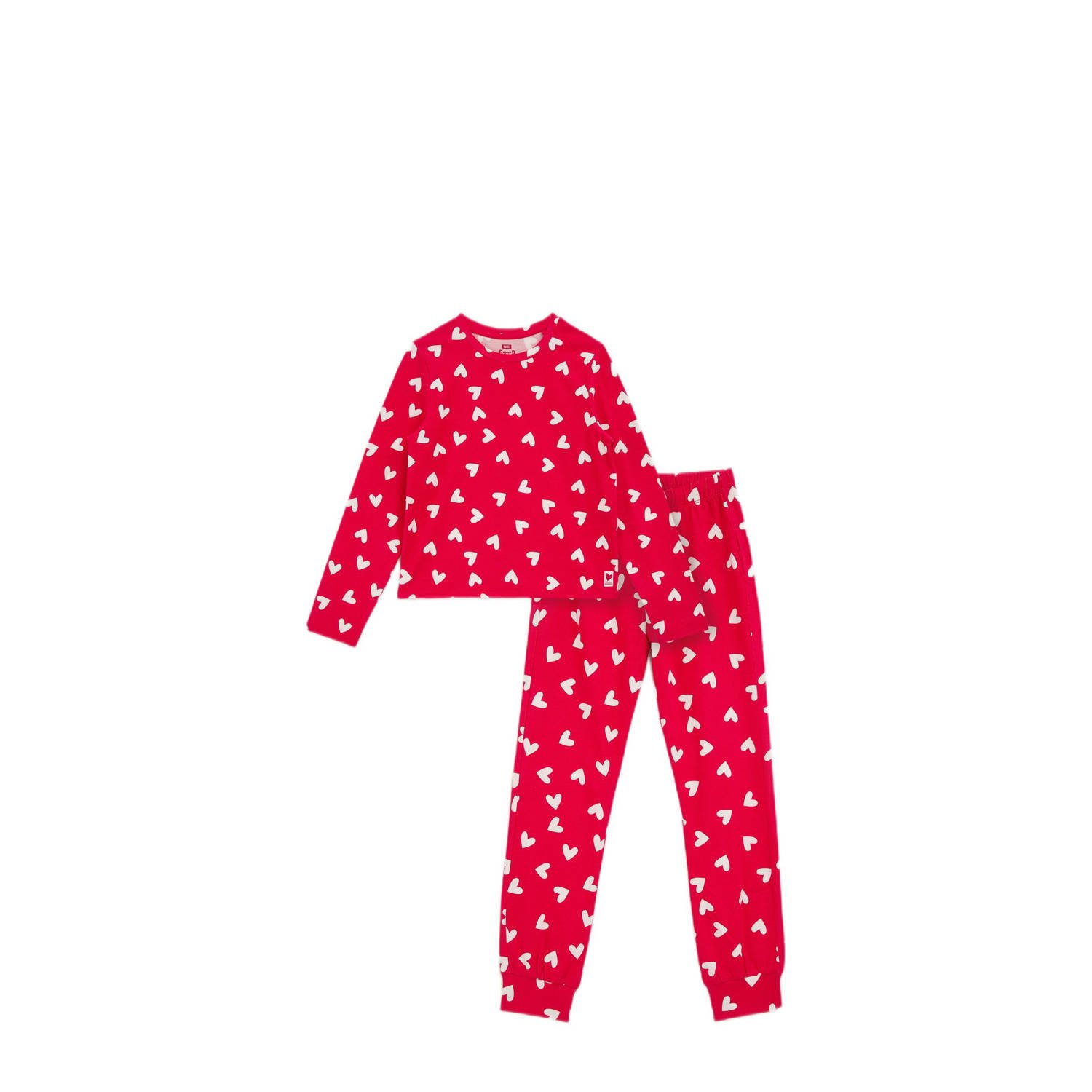 WE Fashion pyjama met hartjes print rood wit