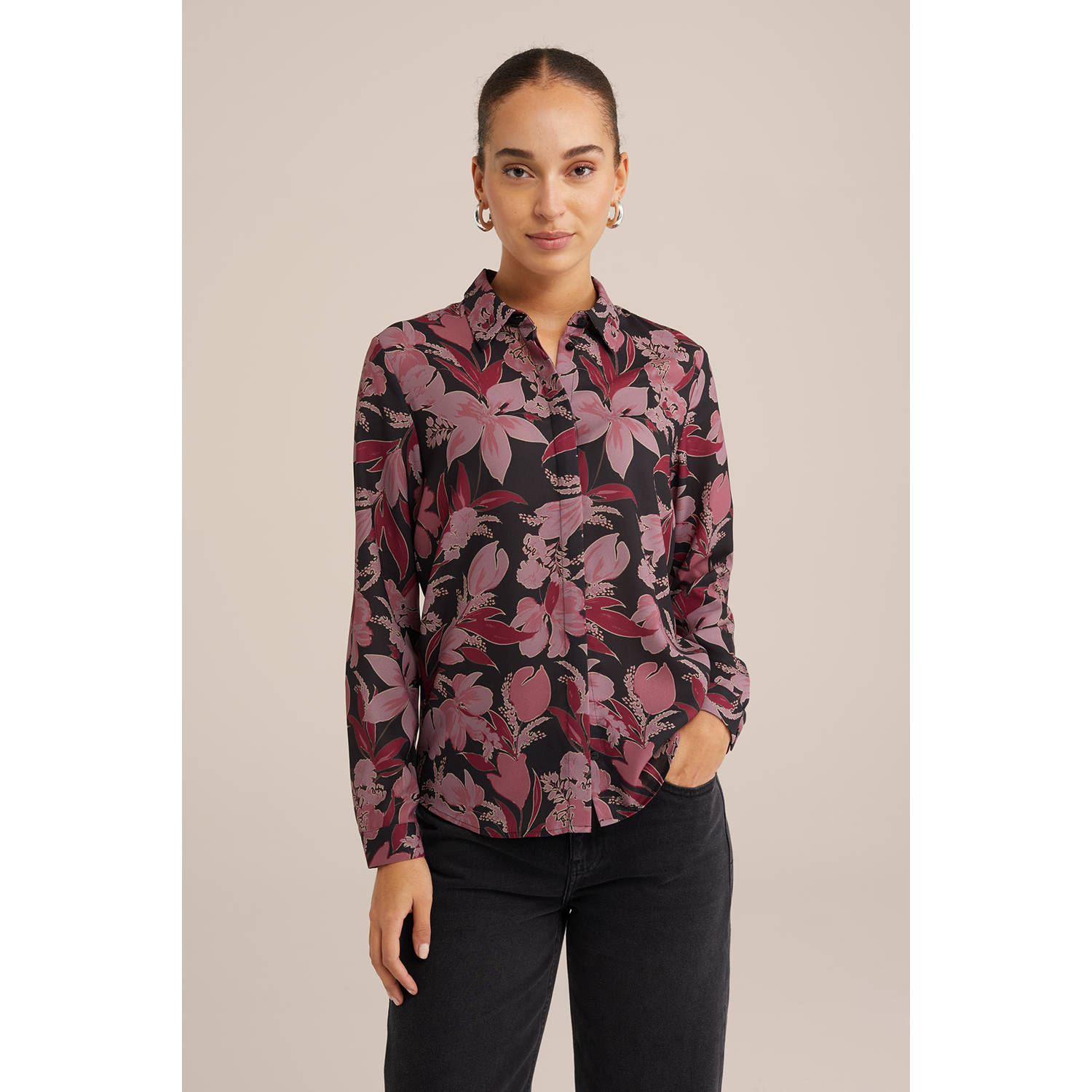 WE Fashion gebloemde blouse brown blush