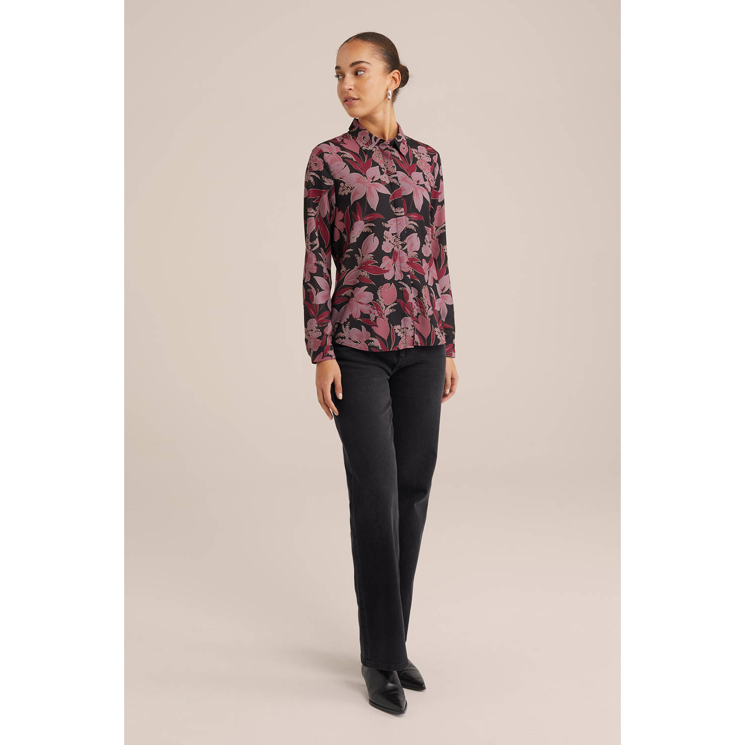 WE Fashion gebloemde blouse brown blush