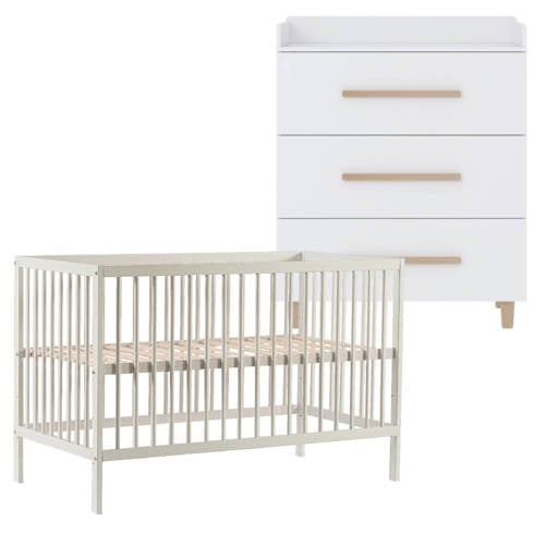 Cabino Babykamer Wit 2 Delig Baby Bed Mees + Commode Stockholm afbeelding