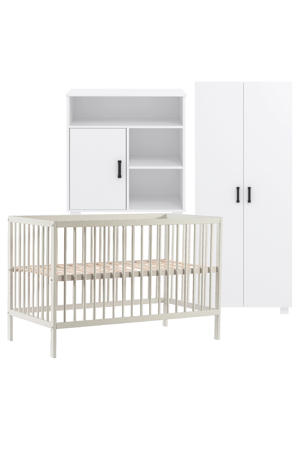Babykamer Wit 3 Delig Baby Bed Mees + Commode Mila + Kledingkast Mila 