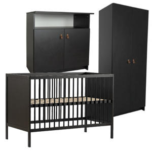 Babykamer Zwart 3 Delig Baby Bed Lola + Commode Yara + Kledingkast Yara 