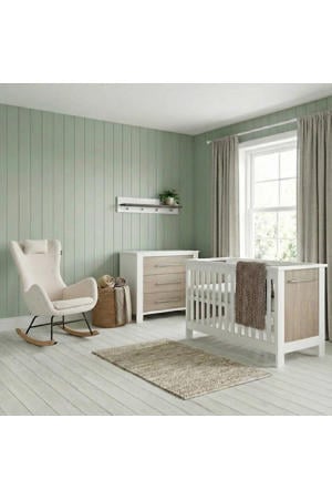 Babykamer Noël 2 delig - Babybed & Commode - Verstelbare bodem - Wit/Eiken