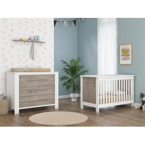 Babykamer Noël 2 delig - Babybed & Commode - Verstelbare bodem - Wit/Eiken 
