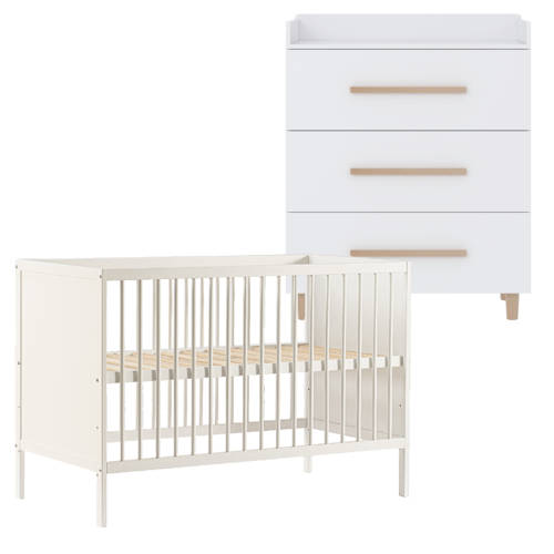 Cabino Babykamer Wit 2 Delig Baby Bed Lola + Commode Stockholm afbeelding