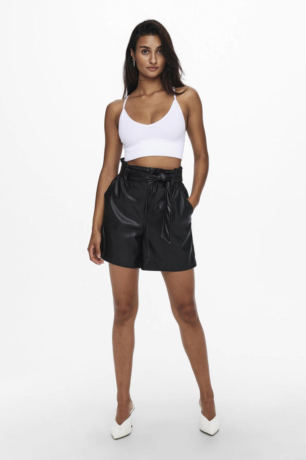 ONLY ribgebreide crop top ONLVICKY wit