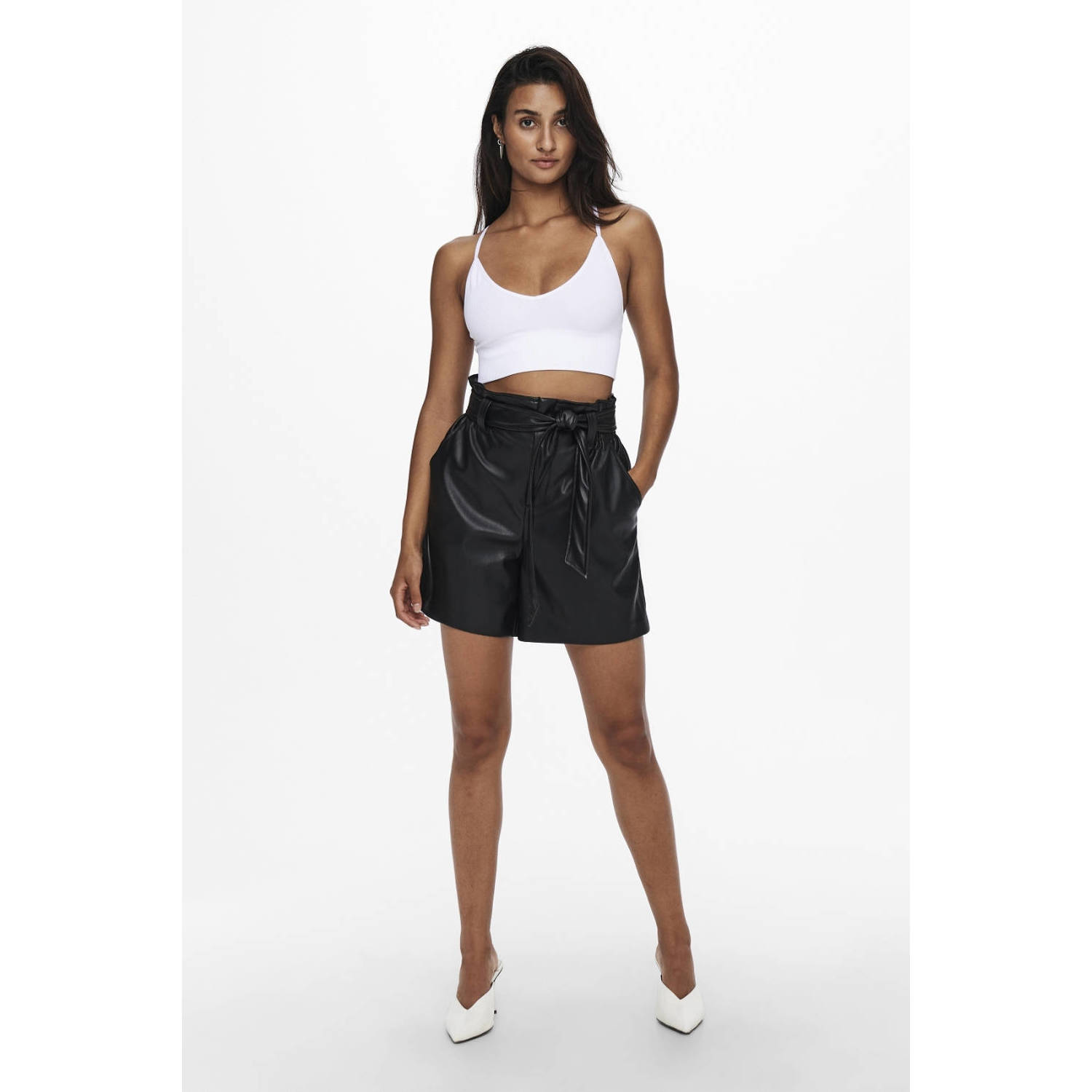 ONLY ribgebreide crop top ONLVICKY wit