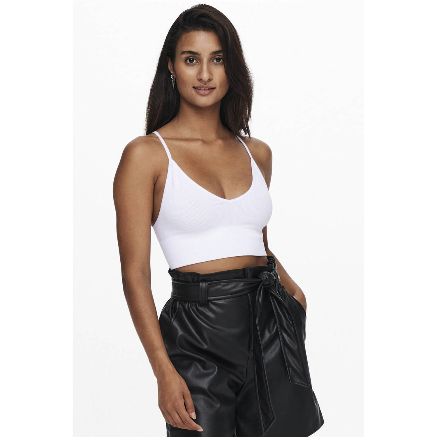ONLY ribgebreide crop top ONLVICKY wit