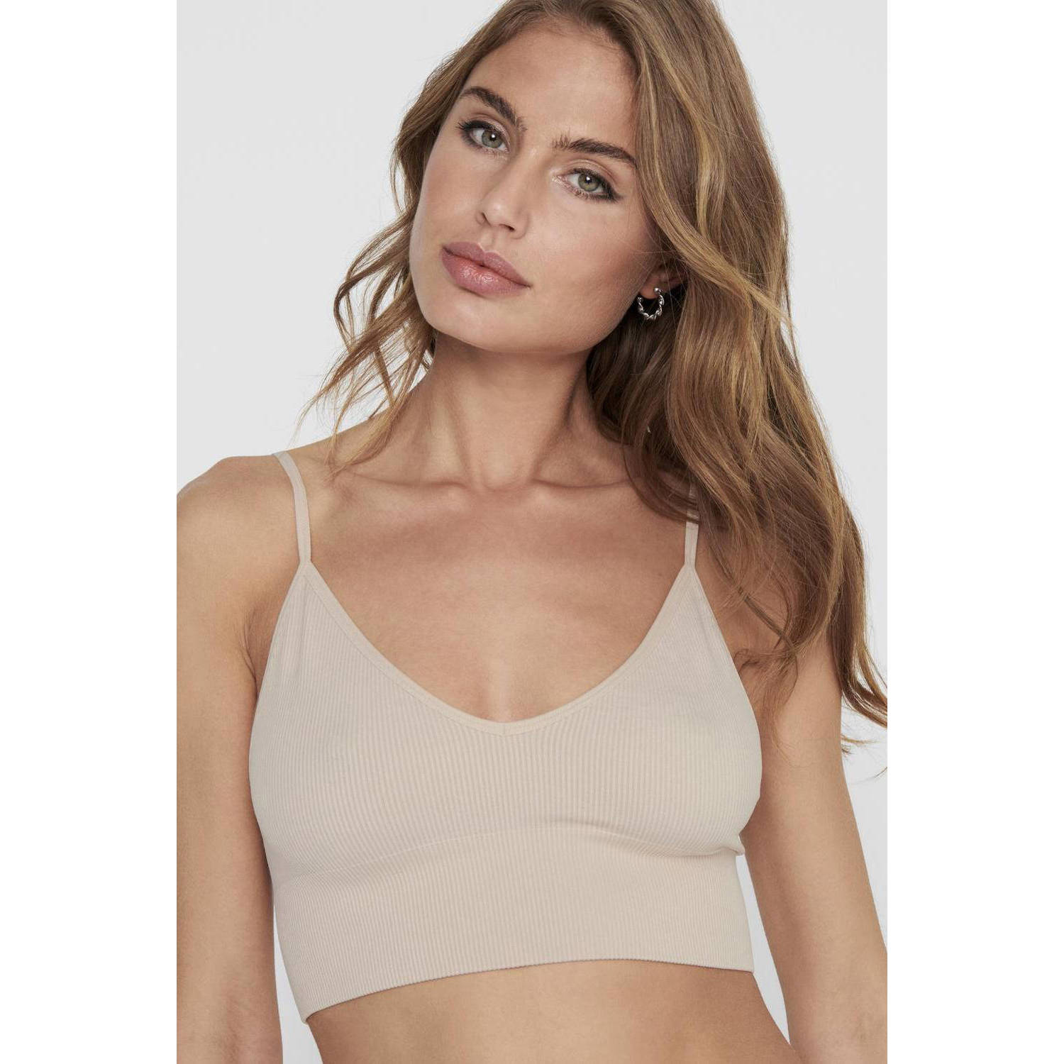 ONLY ribgebreide crop top ONLVICKY beige