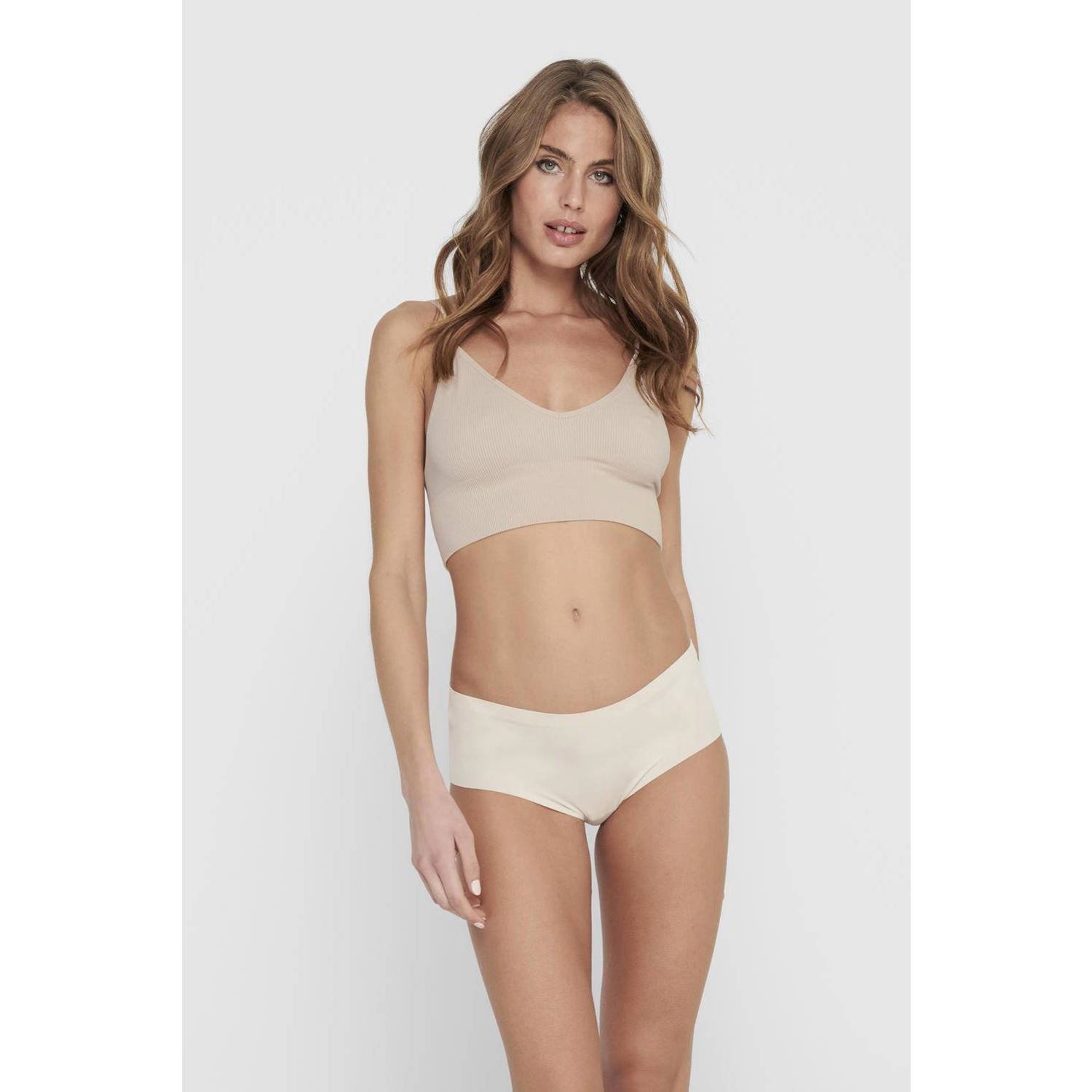 ONLY ribgebreide crop top ONLVICKY beige