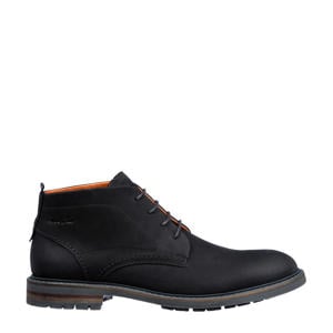 Dino leren veterschoenen zwart