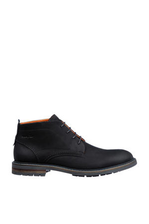 Dino leren veterschoenen zwart