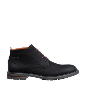 Dino leren veterschoenen zwart