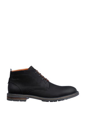 Dino leren veterschoenen zwart