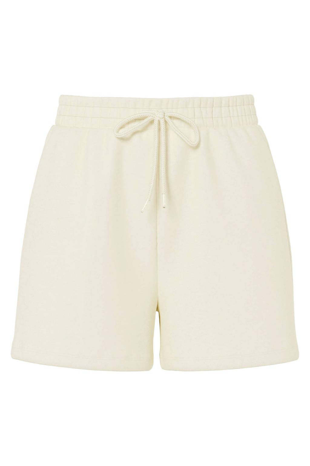 Lichtgrijze dames PIECES loungeshort van katoen met straight fit, regular waist, elastische tailleband met koord en effen