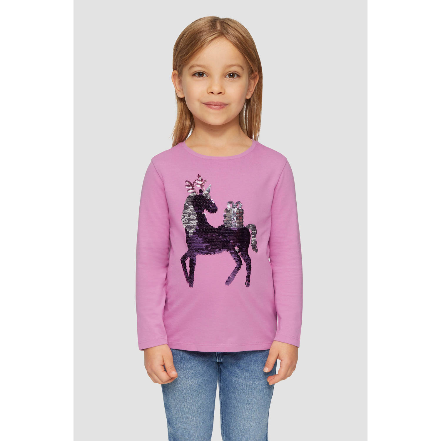 S.Oliver RED LABEL Junior Shirt met lange mouwen met paard van pailletten