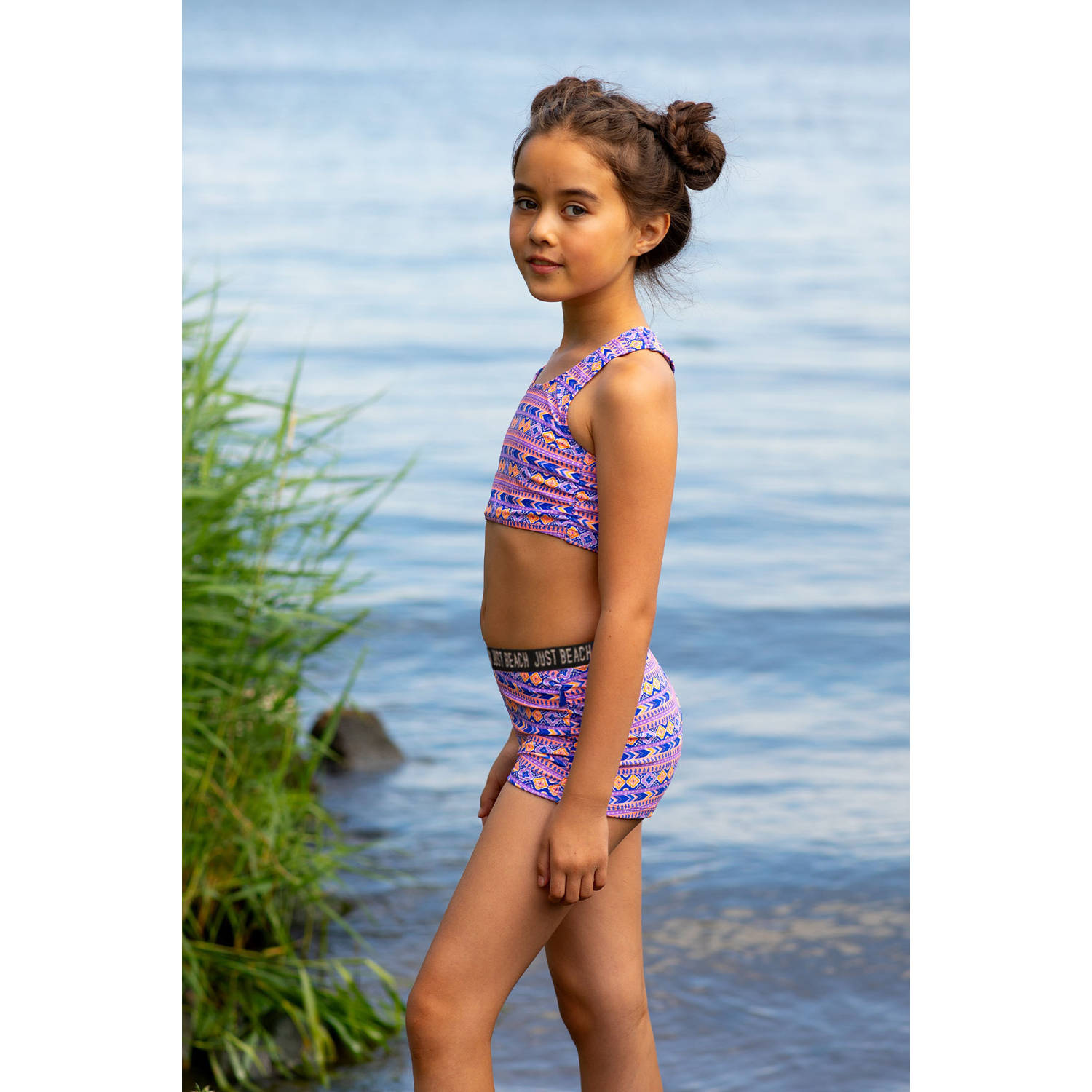 Just Beach crop bikini Sunkiss blauw oranje