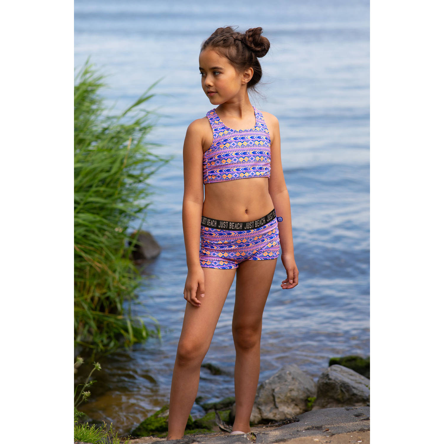 Just Beach crop bikini Sunkiss blauw oranje