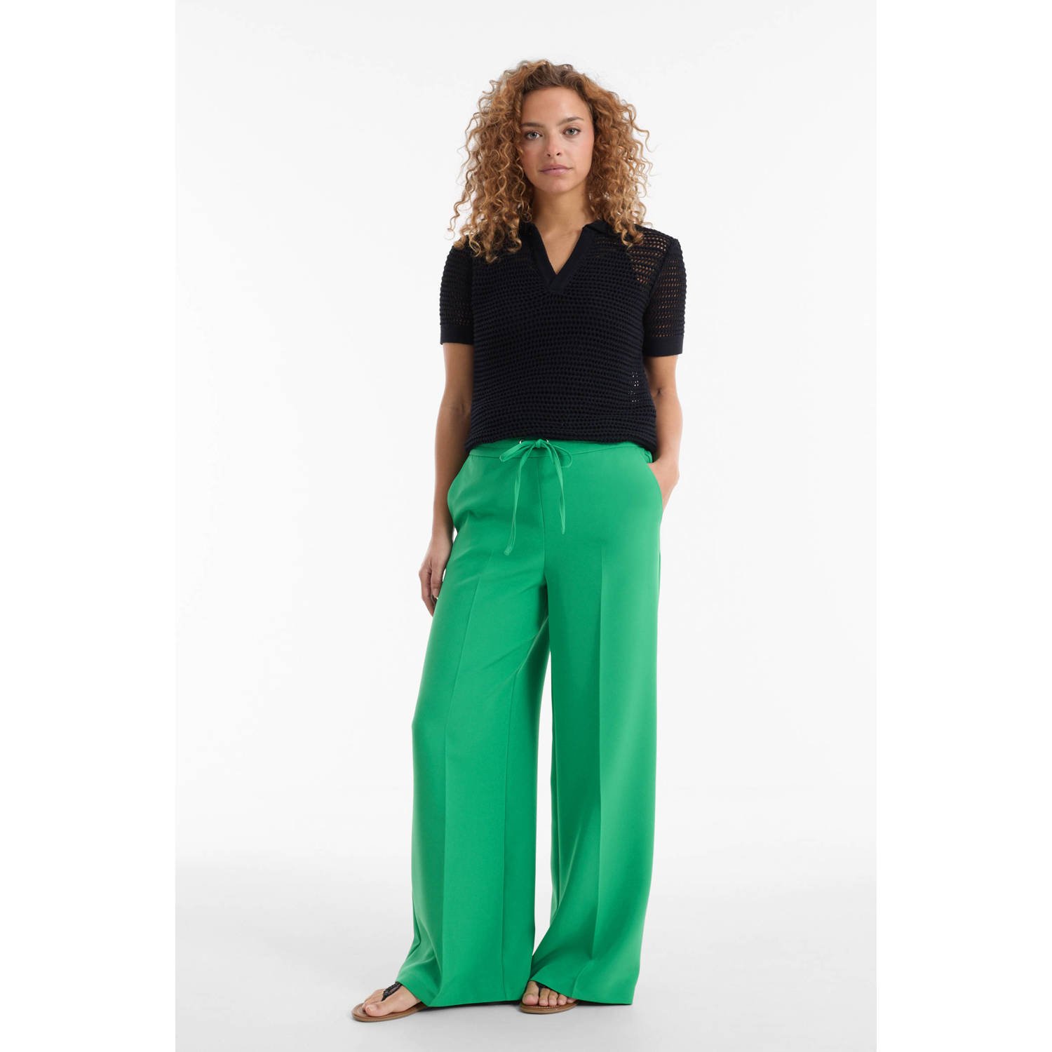 Anytime sporty wide leg broek groen