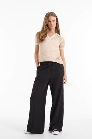 sporty wide leg broek zwart