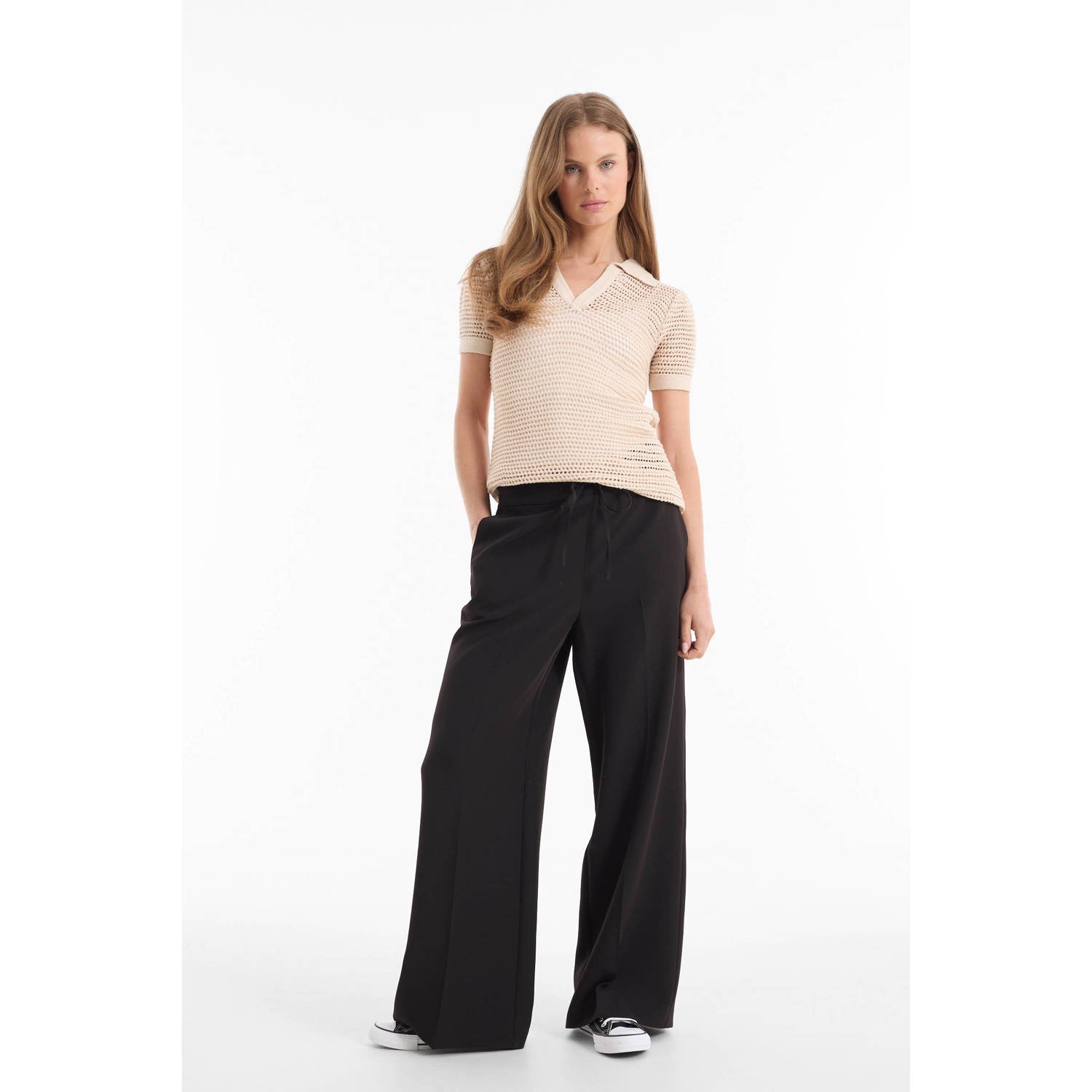 Anytime sporty wide leg broek zwart