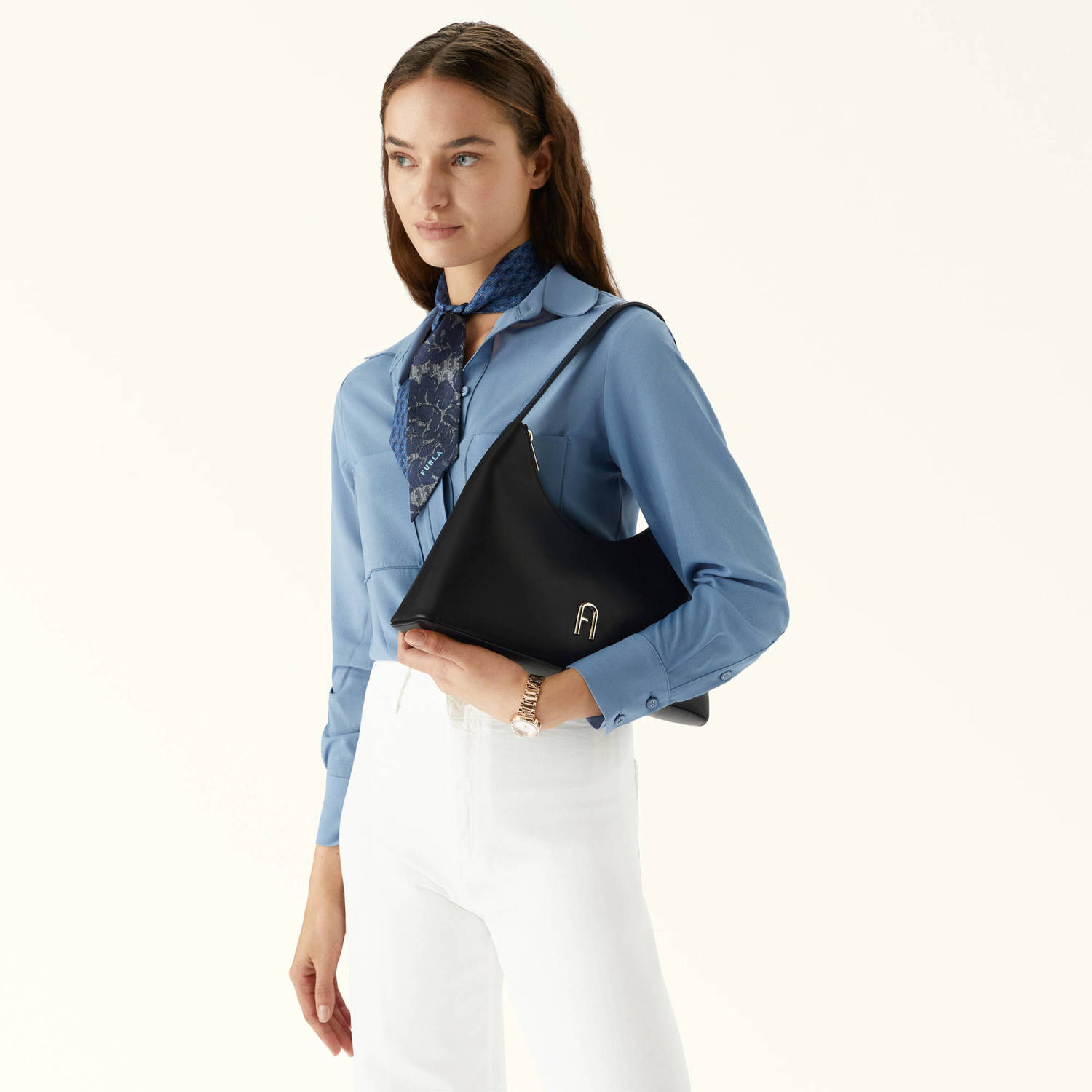 Furla leren schoudertas Diamante S zwart