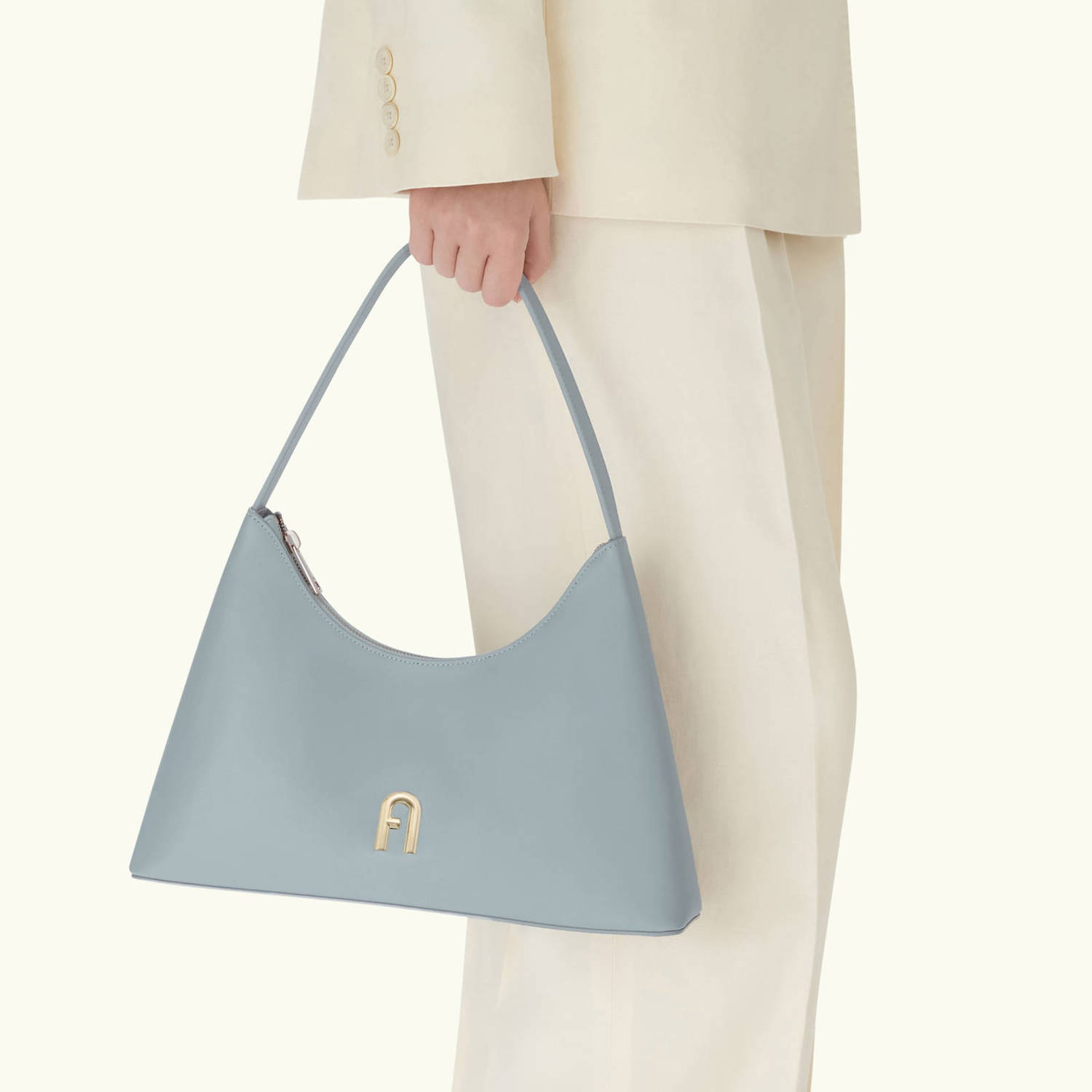 Furla leren schoudertas Diamante S lichtblauw