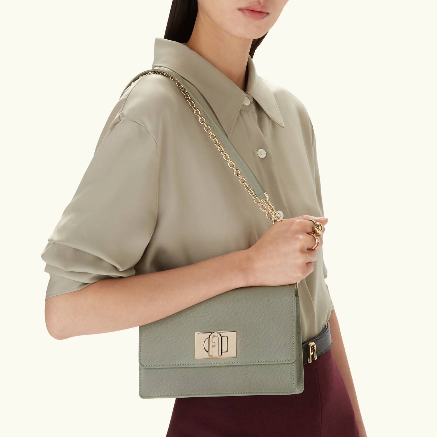 Furla leren crossbody tas 1927 Mini olijfgroen