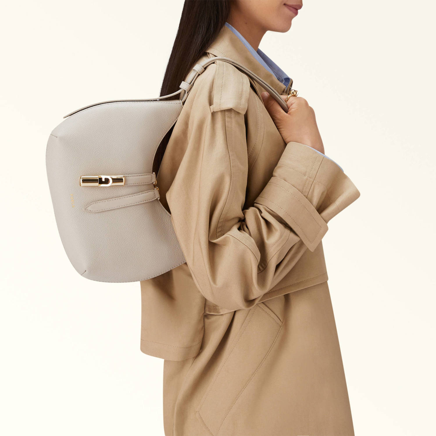 Furla leren schoudertas Goccia S beige