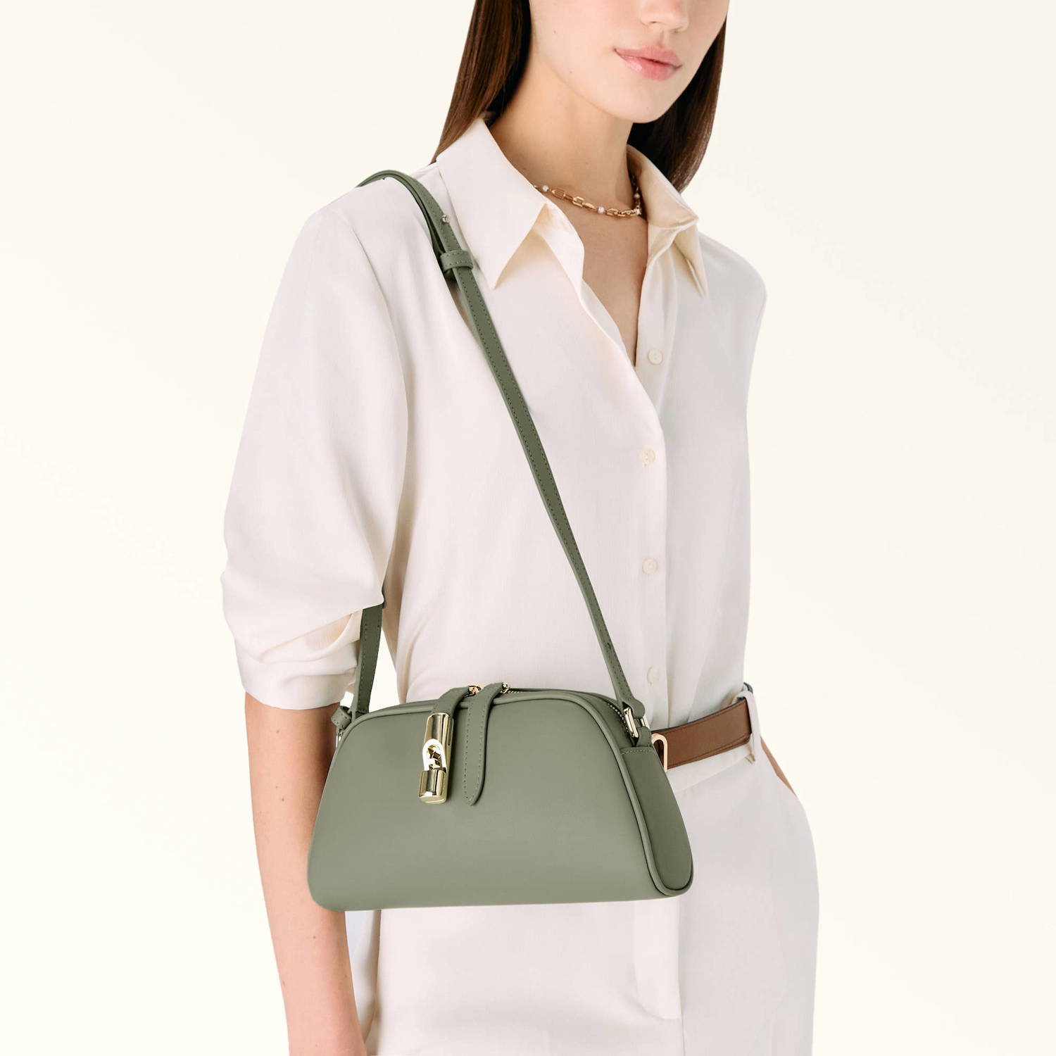 Furla leren crossbody tas Goccia Mini olijfgroen